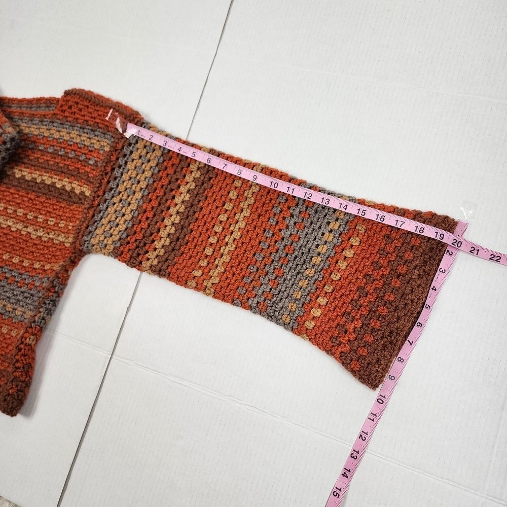 New Handmade Crochet Crop Sweater Boho Multicolor Striped Boat Neck Pullover OS - Picture 8 of 15